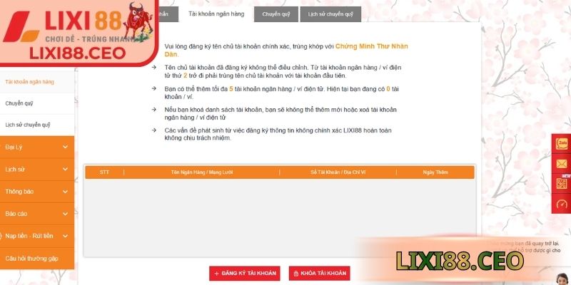 Nạp Rút Tiền Lixi88 3 Thực hiện rút tiền qua ngân hàng